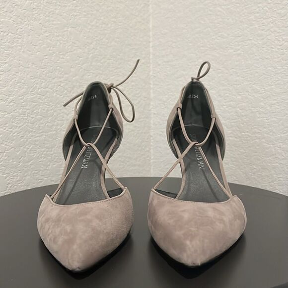 STUART WEITZMAN Gray/Beige Ankle Tie 3 Inch Heels, Size 10 - Picture 4 of 10